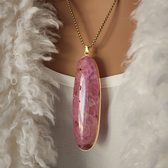 Johnny Was Nugget Agate Large Chunky Stone 14K Gold Plated Chain - Picture 5 of 17